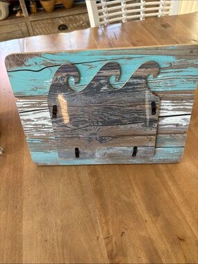 Coastal Wave Wooden Wall Decor - Turquoise and gray
